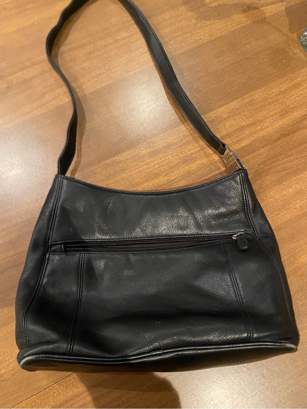 Black Leather Zipper Shoulder Bag